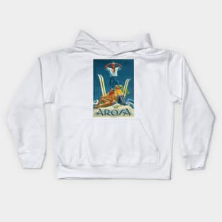 Skiing in Arosa, Switzerland - Vintage Swiss Travel Poster Kids Hoodie